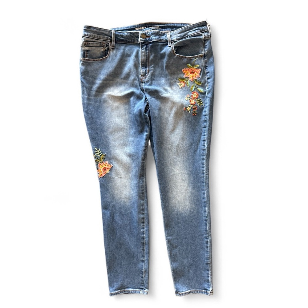 NWOT OLD NAVY Rockstar Mid-Rise Floral Embroidered Skinny Jeans 16 Regular - Picture 4 of 10